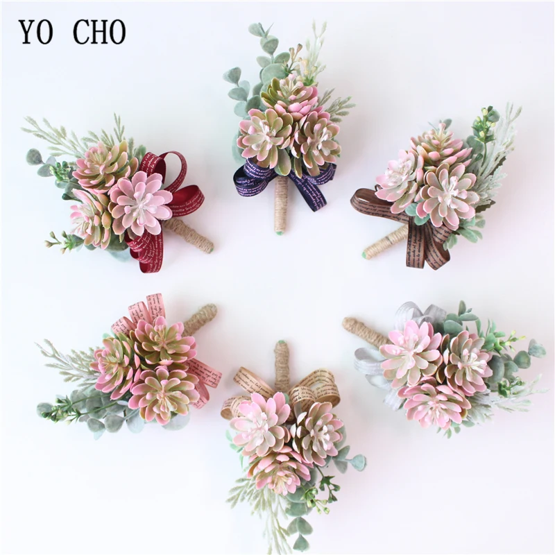 Yo Cho Artificiale Pianta Grassa Corpetto Degli Uomini Di Cerimonia Nuziale Boutonniere Sposa Polso Corsage Foglie Di Eucalipto Di Promenade Del Parti