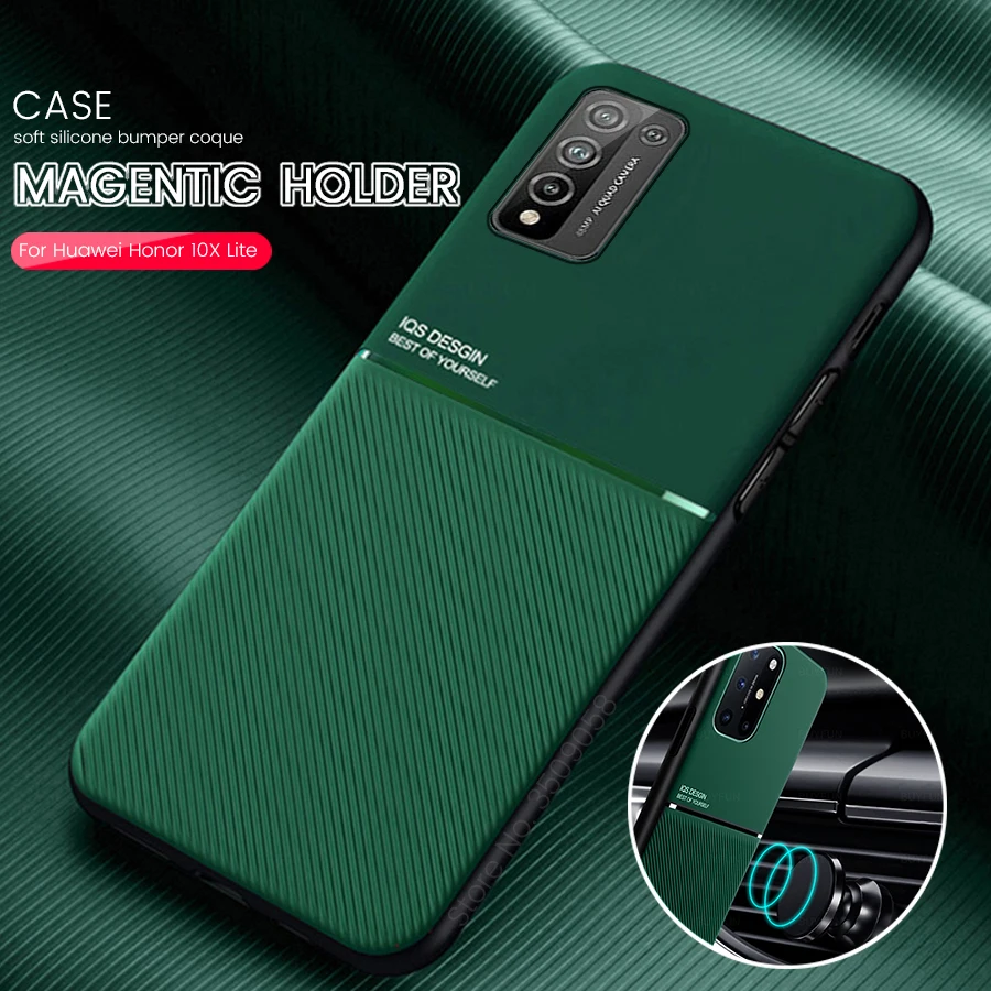 covers for honor 10xlite case leather texture car magnetic holder silicone coque fundas huawei 10x lite honor10x light | Мобильные