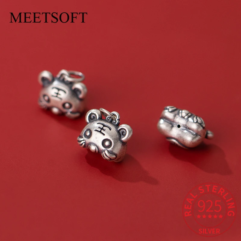 

MEETSOFT, Винтажные бусины из серебра 999 пробы с китайским знаком зодиака, голова тигра, очаровательные бусины «сделай сам» для творчества, для людей с годами животных, прекрасные аксессуары