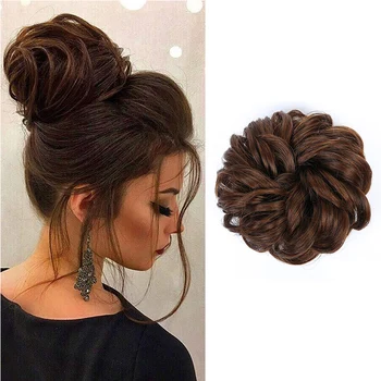 

MUMUPI fashion women Synthetic Hair Chignons Ponytail Hair Clip Bundles Hairpiece s Donut Buns headwear brown