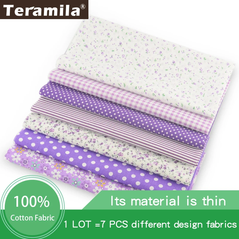 Teramila 7 Pieces Purple Serial 100% Cotton Fabric Telas Por Metro Quilting Cloth Sewing DIY Patchwork Craft Tissus Decoration