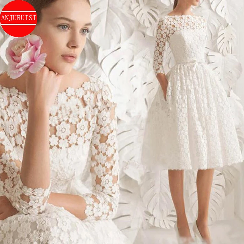 De encaje hasta la rodilla para mujer, Vestido De De Fiesta, Boda, 2022|Vestidos de novia| - AliExpress