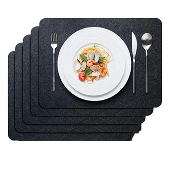 

6-Piece Set of Felt Placemats, Black Placemat, Wipeable 45X32 cm Washable Placemat-Placemat