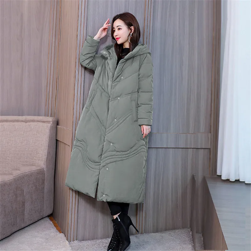 

Long Cotton Jacket Female 2019 New Fashion Down Cotton Coat Winter Jacket Thick Loose Hooded Large Size Women Outerwear JIU186