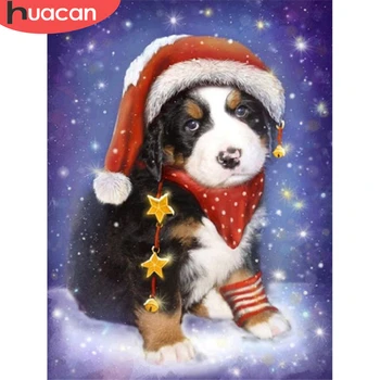 

HUACAN Diamond Painting Full Square Christmas Dog Diamond Embroidery Winter Animal Mosaic Needlework Decor For Home
