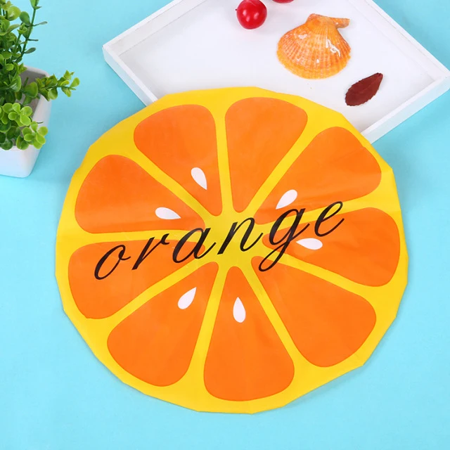 Oranage cap XUNZHE 1 шт. ПВХ фрукты водонепроницаемая шапочка для душа Ванная комната дамы шампунь шапочка для душа Мода взрослых кружева цветок границы маслостойкая крышка - Цвет: Oranage cap