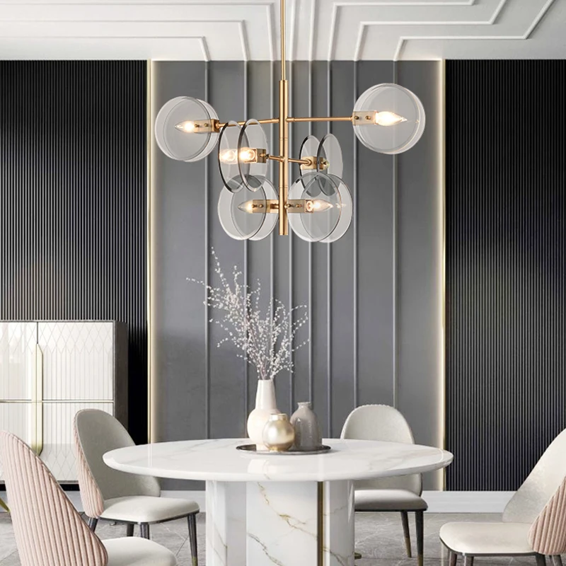 Postmodern LED chandelier living room chandelier simple atmosphere bedroom dining room lamp creative glass round lamp