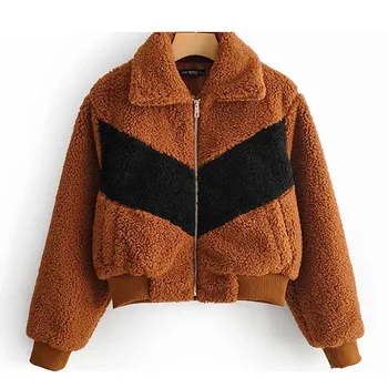 

Thick Warm Patchwork Fleece Jacket Coat Women Zip Up Outwear Overcoat Elegant Soft Fur Winter Jacket Plush Coat Female Top