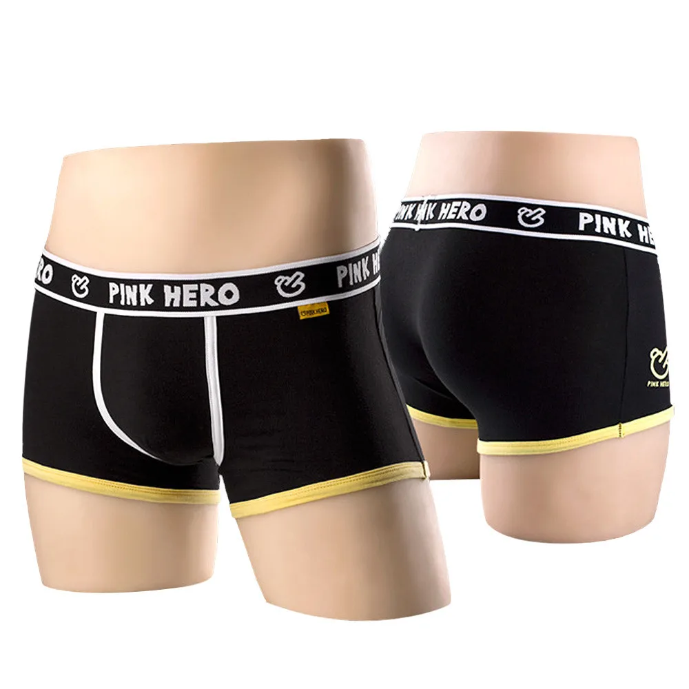 PINK HEROES Mens Underwear Boxer Sexy Underpants Cotton Bulge Pouch Solid Splicing Boxershorts Underpants Mens Underwear Boxers