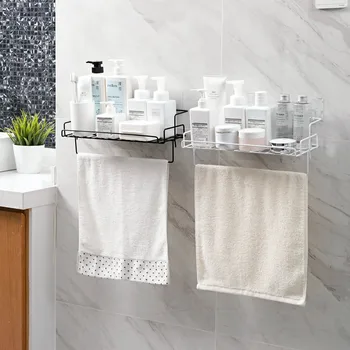 

Wall Mounted Iron Bathroom Wall Shelf Rack Bathroom Shower Organizer Towel Bar Cosmetic Shampoo Holder Kitchen Spice Rack Shelf