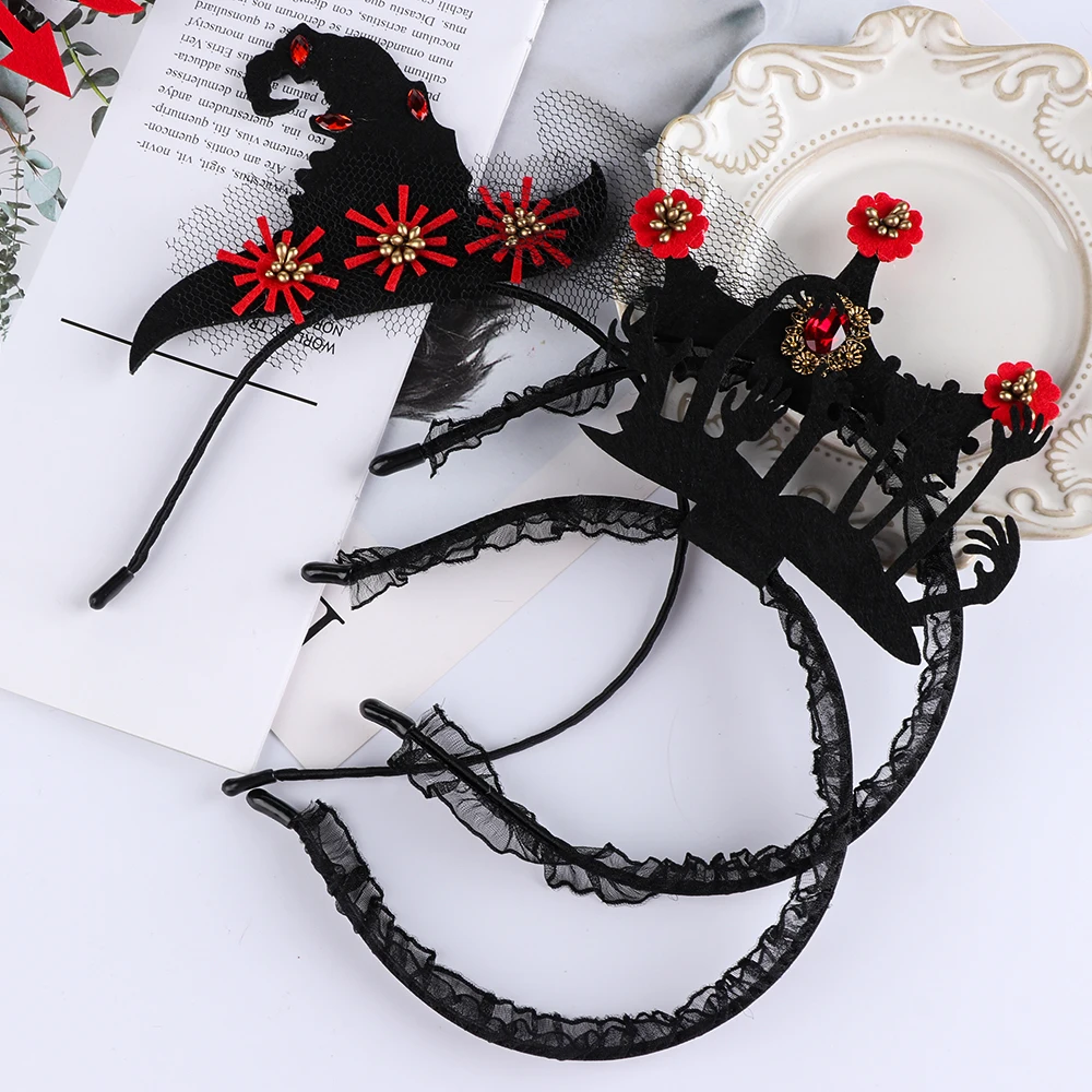

Novelty Gothic Headband Devil Horn Hair Hoop Halloween Cosplay Headwear Lace Veil Topper Party Masquerade Hair Accessories