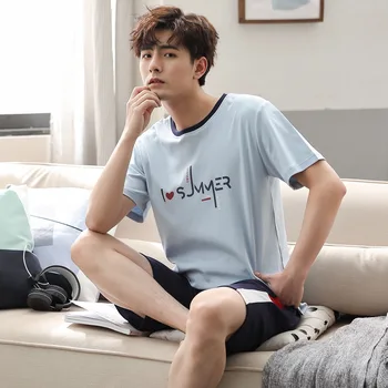 

Pajamas Men'S Summer Casual Fashion Simple-Outer Wear Men Loose And Plus-Sized Combed Cotton Tracksuit
