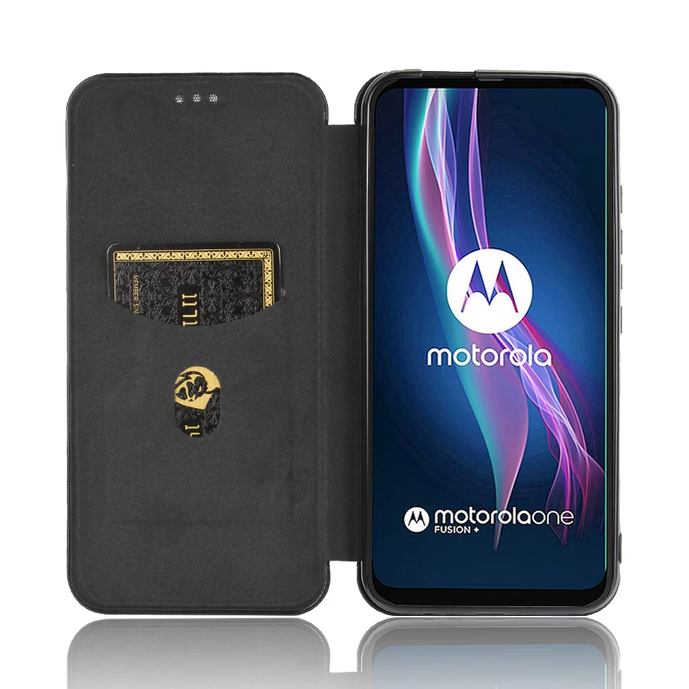 Premium Carbon Fiber Flip Leather Case for Motorola One Fusion Plus