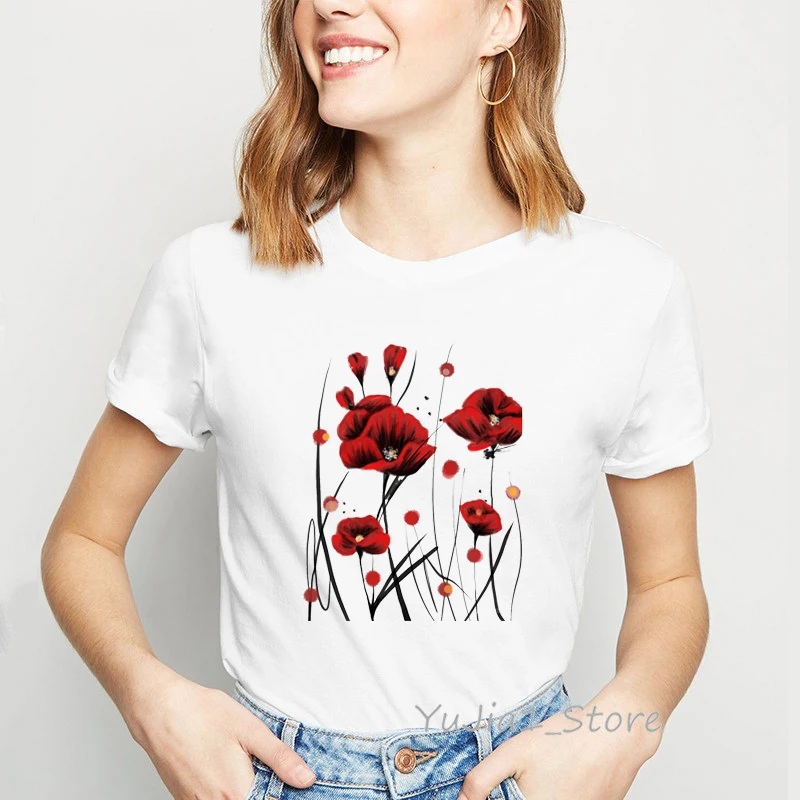 Fiery Poppies Flowers Print T Shirt 