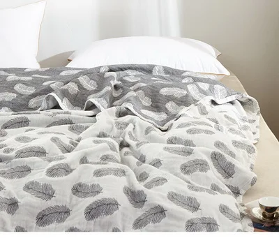 Junwell хлопок муслин летнее одеяло покрывало для кровати диван путешествия дышащий шик перо нитки большой мягкий плед - Цвет: White Grey