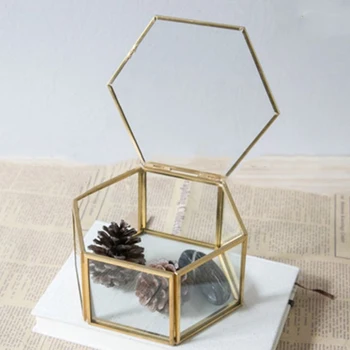 

Geometric Clear Glass Jewelry Box Jewelry Organizer Holder Tabletop Succulent Plants Container Home Jewelry Storage