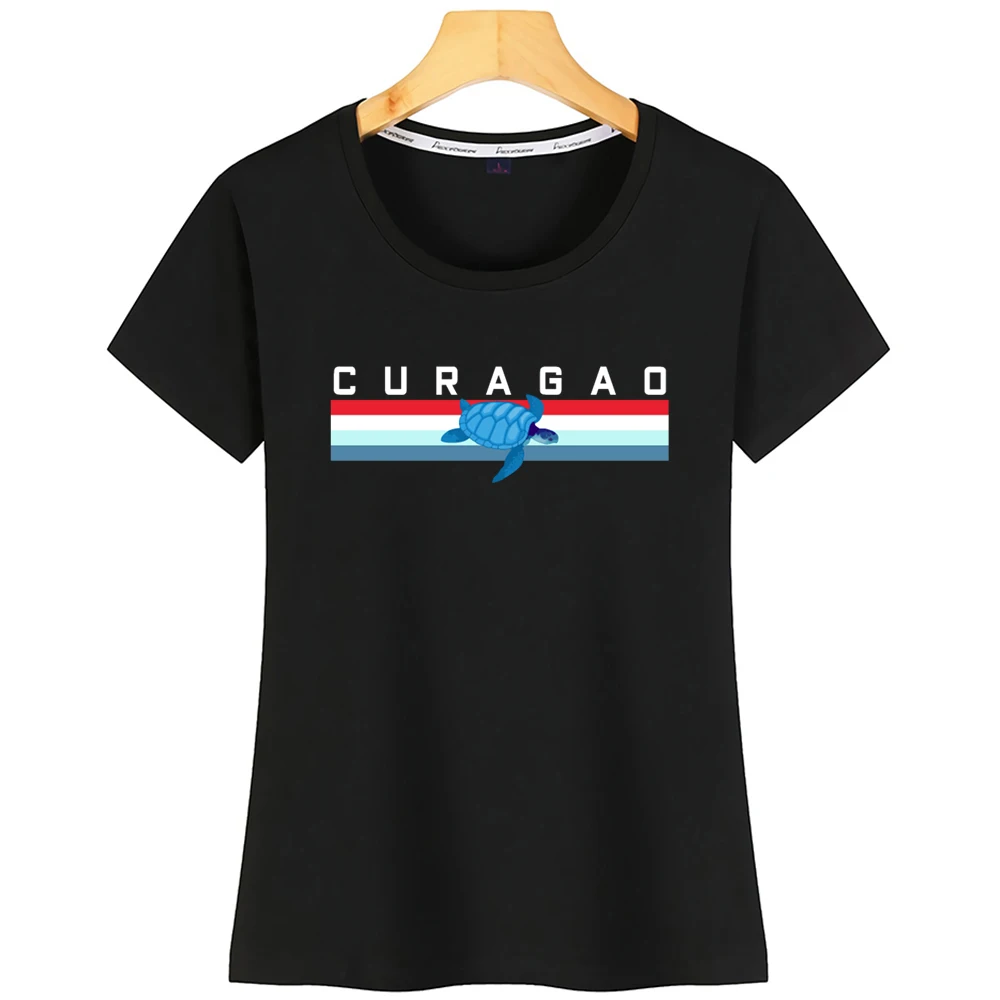 Женская футболка Curacao ретро дизайн базовая черная короткая футболка|Футболки| |