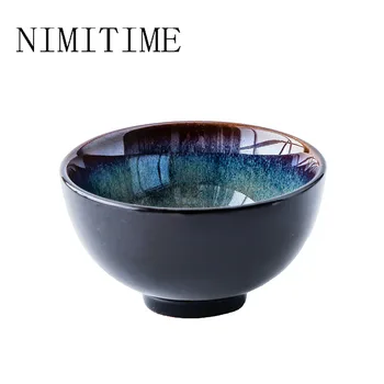 

1PC NIMITIME Japanese Household Rice Bowl Kiln Changed Tableware Ceramic Under Glaze Small Noodle Fruit Salad Dessert Bowl