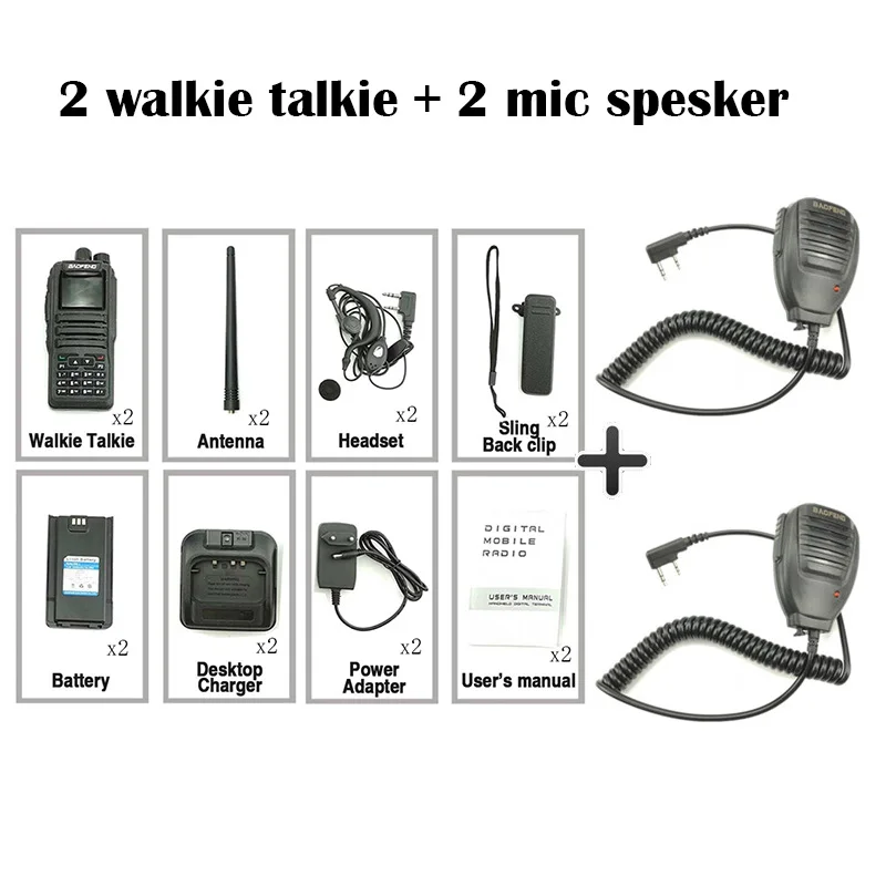Add 2 mic speaker 2 шт. Baofeng DM-1701 цифровой аналоговый иди и болтай Walkie Talkie “иди и Dual Band Dual Time slot DMR радиостанции радио Comunicador Profiss Uniden - Цвет: Add 2 mic speaker