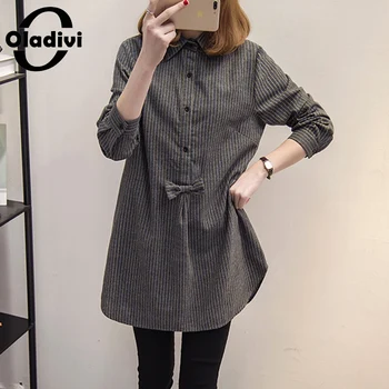 

Oladivi Plus Size Women Long Sleeve Striped Blouse Fashion Lady Turn-down Neck Casual Loose Shirt Spring Autumn New Tunic XL-5XL