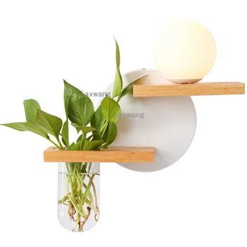 

Wall Lamp Bedroom Lamp Living Room Shelf Wall Light Nordic Bedside Wood Japanese Children's Room Wall Sconce Cafe Loft Decor Art