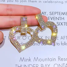 Роскошные женские серьги-гвоздики в форме сердца, элегантные серебряные золотые свадебные серьги с кристаллами, модные двойные серьги с сердечками для женщин