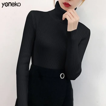 

Yoneko Autumn Winter 2020 New Korean Elastic Long Sleeve Women Knit Sweaters Slim Solid Turtleneck Casual Warm Pullover Femme
