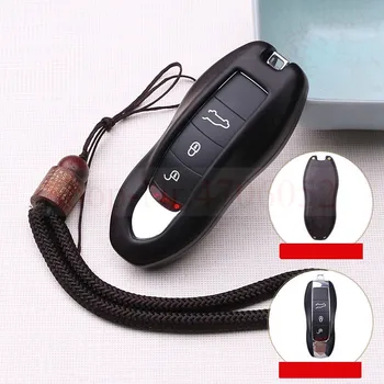 

Red sandalwood ebony Key Holder Cover Case Shell For Porsche Panamera Cayenne Cayman Macan 718 911