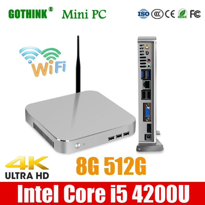 GOTHINK Мини ПК с сенсорным экраном Wi Fi 8G 512G Intel Core i5 4200U Двухъядерный четыре потока 1 6