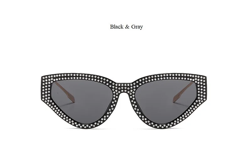 Fake Crystal Cat Eye Sunglasses For Women Luxury Brand Shiny Full Rivet Sun Glasses Female Vintage Round Party Shades Black