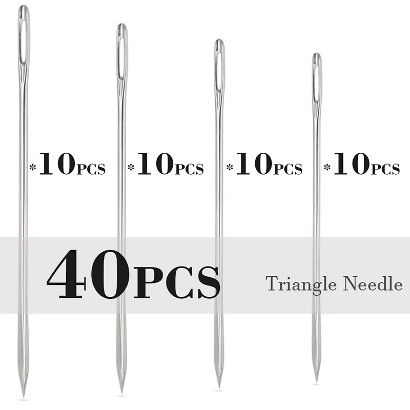 Triangle 40PCS Остроконечная призма, острый инструмент, Кожевенная игла для шитья, круглая головка, тупой пинт, для вышивки, вышивка, золотой хвост, иглы для больших глаз - Color: Triangle 40PCS