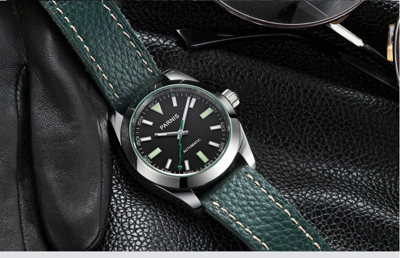 Часы Parnis мужские 40 мм механические сапфировые кристаллы повседневные кожаные светящиеся водонепроницаемые мужские автоматические часы