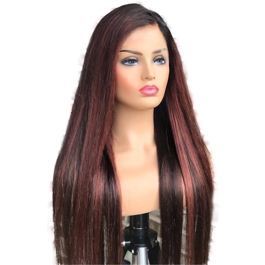 180-Density-99J-Highlight-Brazilian-Remy-Hair-Lace-Front-Wigs-for-Women-Burgundy-Highlight-Silky-Straight