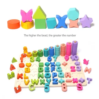 

6-in-1 kids Wooden Montessori Toy Kids Math Count Letter Digital Cognitive Matching Baby Early Educational Teaching Math Toys