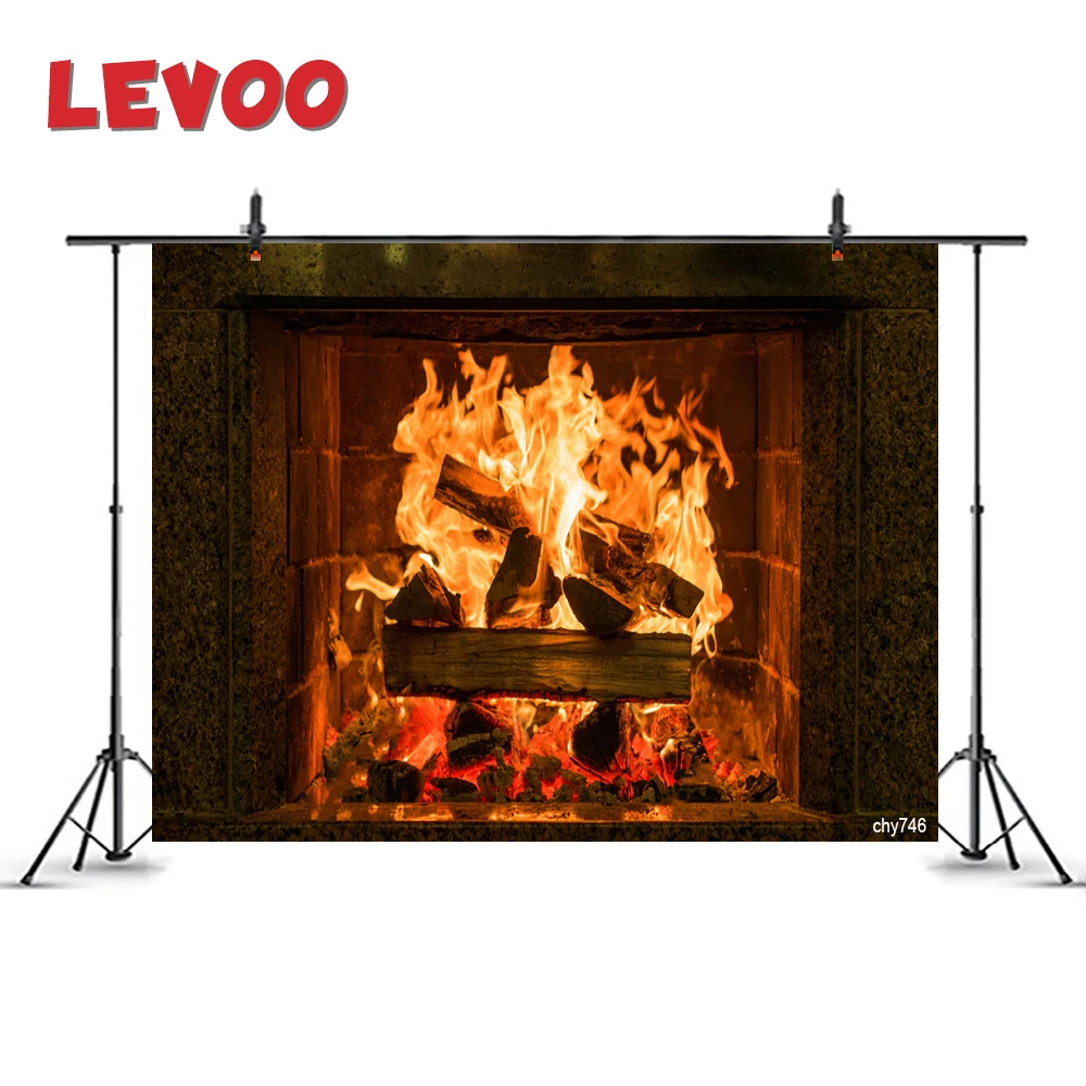 

LEVOO Photo Background Brick Fireplace Fire Burning Wood Photo Wallpaper Photography Backdrop Photocall Photo Props Vinyl