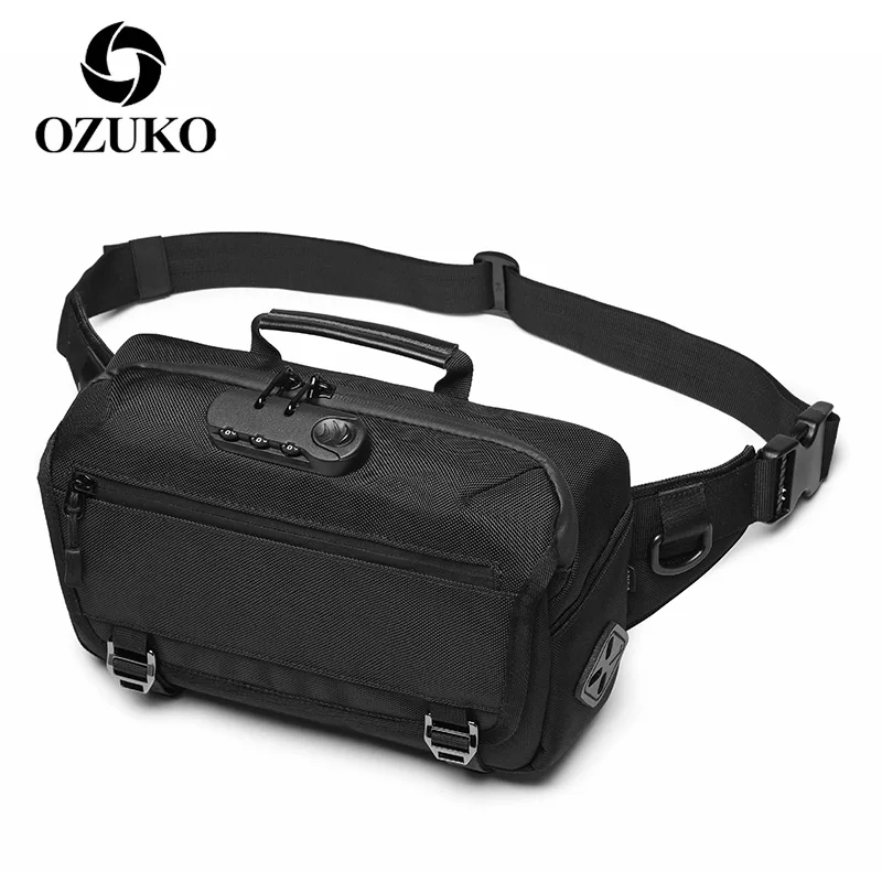 

OZUKO Outdoor Sport Waist Bags for Men USB Charging Anti Theft Bagback Waterproof Large Capacity Chest Bag Male Phone Belt Pouch