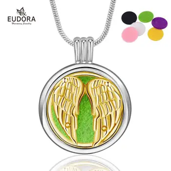 

EUDORA Aroma locket Necklace Aromatherapy Essential Oil Diffuser Perfume Locket angel wing locket necklace holds pictures X82G20