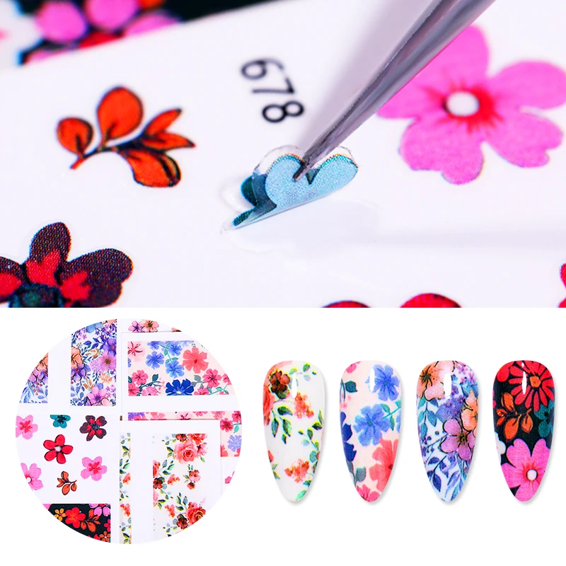 

1 Sheet Colorful Girly Nail Sticker Flower Patterns Nail Art Transfer Decals DIY Design 3D Nail Art Decorations Stickers