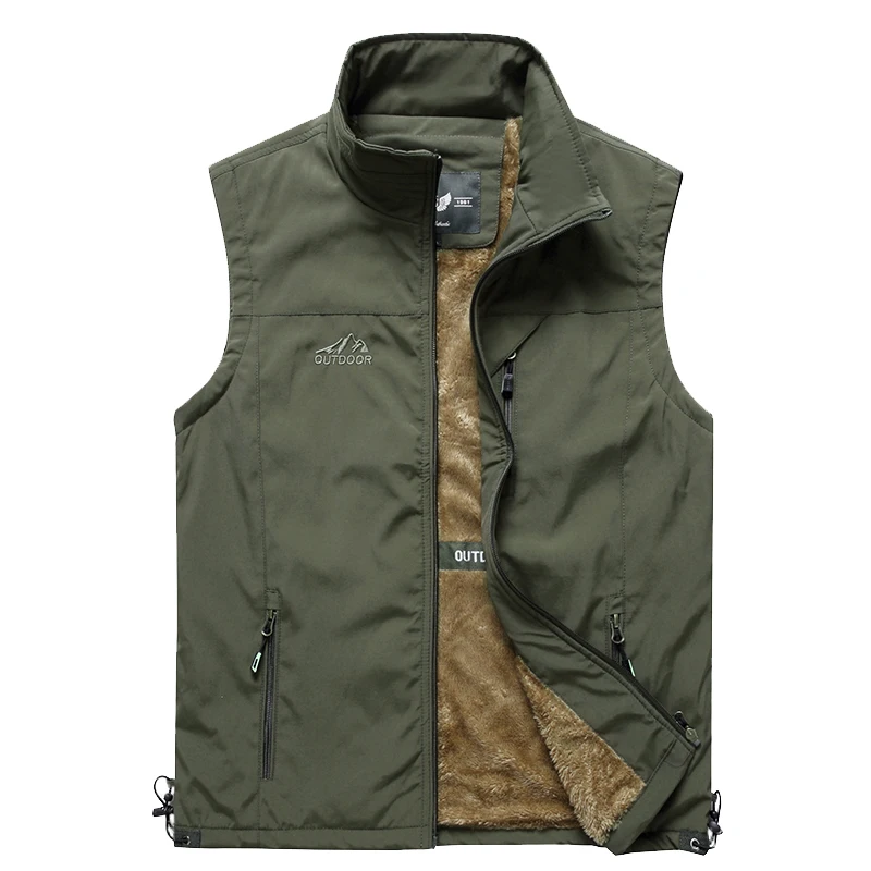 Зимний мужской флисовый теплый жилет с множеством карманов, осенний мужской повседневный Толстый жилет с несколькими карманами, новая куртка без рукавов для фотографа - Цвет: Army Green 4pockets