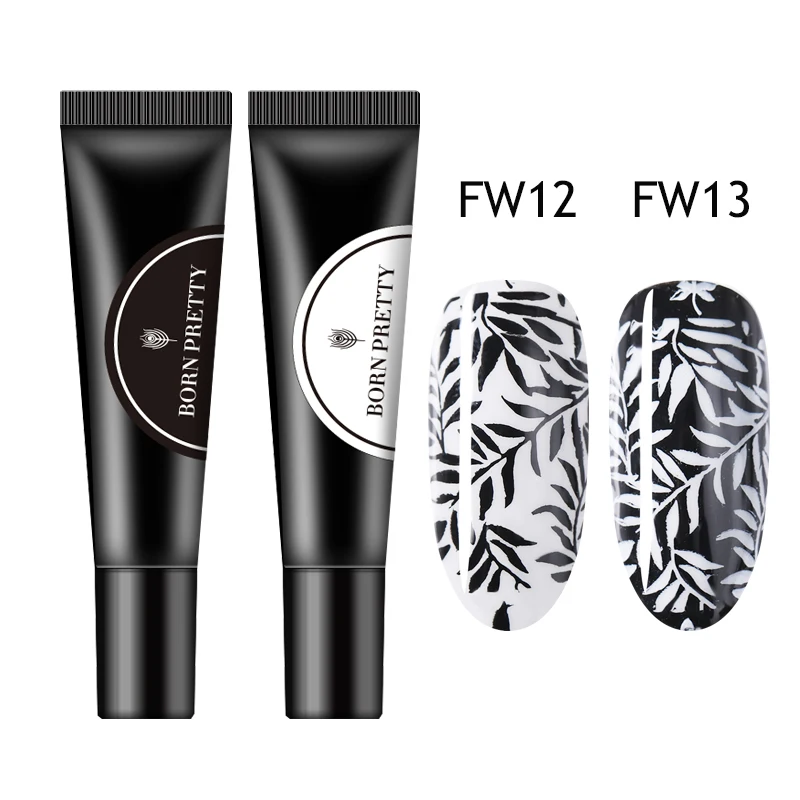 2PCS Set13 BORN PRETTY набор гель для штамповки ногтей Белый Черный Гель-лак для штамповки пластин лак для дизайна ногтей маникюр DIY дизайн - Цвет: 2PCS Set13