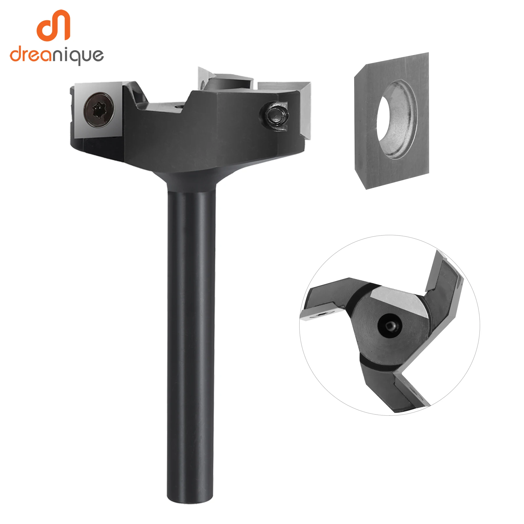 Dreanique 3-Flute Wood Planer Bit 35mm 60mm Cutting Diameter 8mm 12mm Shank Spoilboard Surfacing Router Insert Carbide Slab | Инструменты