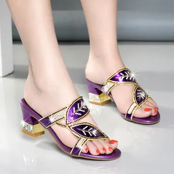

Fashion Ladies Sandals Summer Sandalia Feminina Sandals Hoof Heels Anti-slip Fashion Party Shoes Crystal Set
