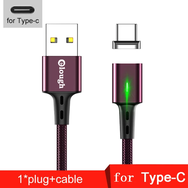 Elough Quick Magnetic Charger 3.0 4.0 Micro USB Cable for iPhone 8 POCO X3 Xiaomi Fast Magnetic Phone Charging Cord Type C Cable For Type C Red