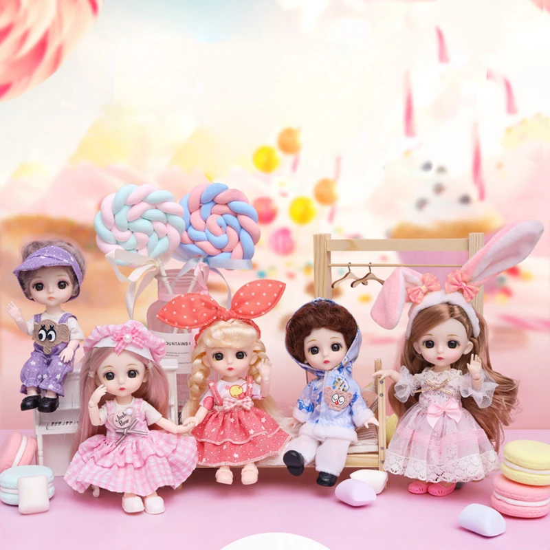 New 16 cm BJD Mini FASHION Toy DOLL With Clothes MINIATUR Kids Dolls Girls Baby Beautiful Dress Up 1/12 Birthday Gifts 3D Eyes 4