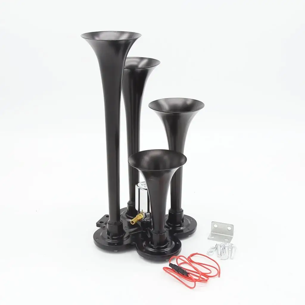 

Black Heavy Duty 4/Four Trumpet Train Air Horn for Superior Sound 150bd