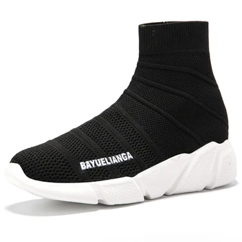 

Women Running Shoes 2019 Summer Black Hollow Out High Top Sock Sneakers For Men Women Elasticity Mesh Breathable Sports Shoes