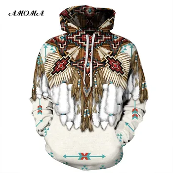 

AMOMA White Feather Native Indian Flok Style Indie Boho Hip Hop 3D Print Sweatshirt for Men Women Unisex Hoodie
