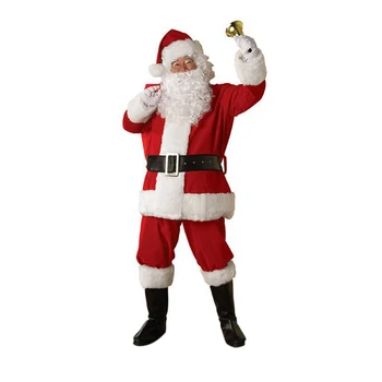 

Christmas Clothes Set for Men Women Cosplay Santa Claus Suit Pant Hat Beard Belt Festive Costume