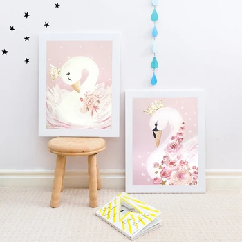 

Swan Princess Posters Canvas Painting Baby Girls Room Wall Art Prints Nursery Decorative Pink Picture Kids Girl Room Decoration