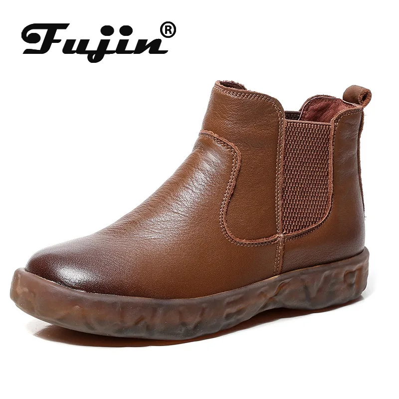 Fujin Hoge Kwaliteit Zacht Echt Leer Koe Laarzen Voor Vrouwen Herfst Winter  Pluche Bont Warme Vrouwen Schoenen Enkellaarsjes Platform|Enkellaars| -  AliExpress